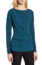 Petite Women's Halogen Drape Front Jersey Top, Size P - Blue/green