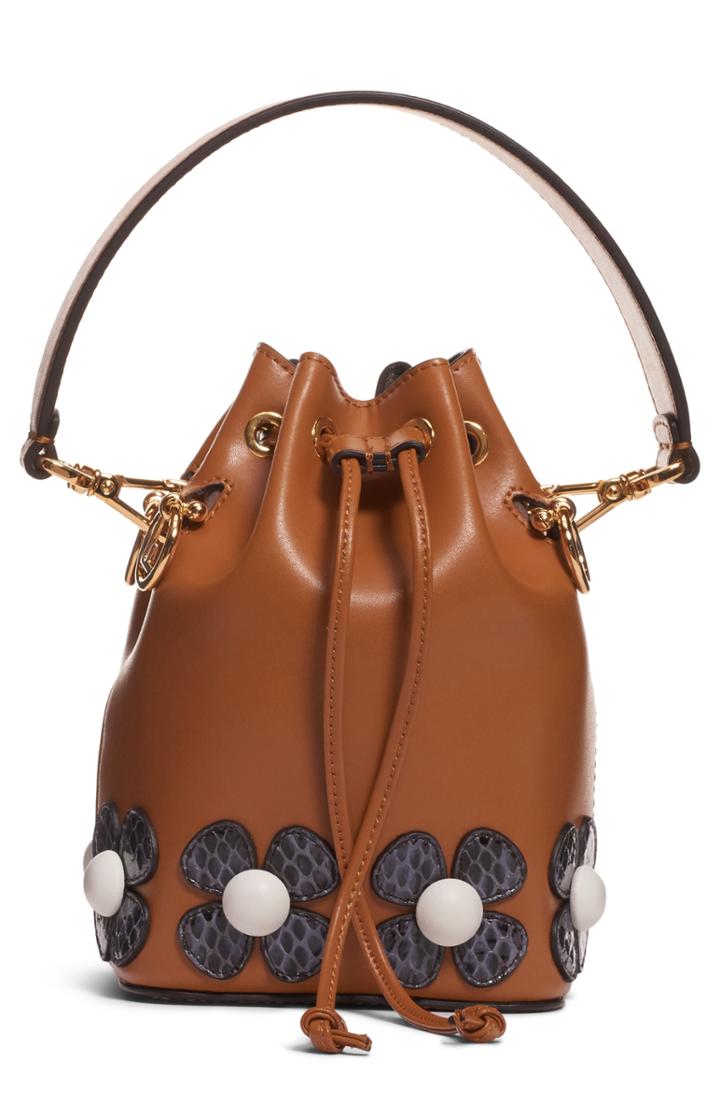 Fendi Mon Tresor Embellished Leather Bucket Bag - Brown