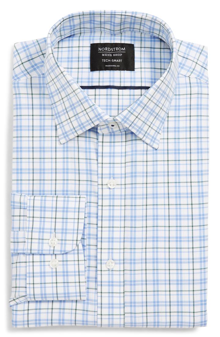 Men's Nordstrom Men's Shop Tech-smart Traditional Fit Check Stretch Dress Shirt - 32/33 - Green
