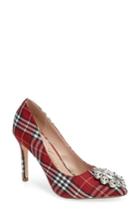 Women's Lauren Lorraine Giselle Embellished Plaid Pump .5 M - Red