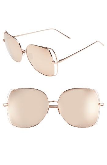 Women's Linda Farrow 61mm Mirrored 18 Karat Rose-gold Sunglasses -