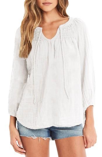 Women's Michael Stars Smocked Yoke Peasant Top - White