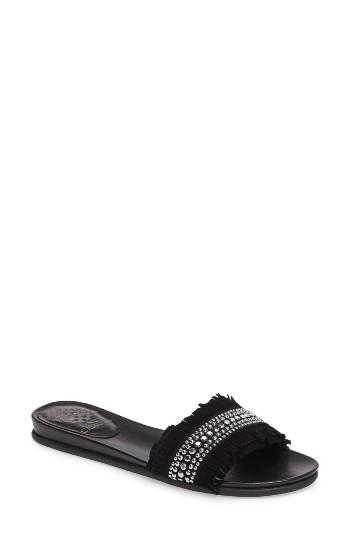 Women's Vince Camuto Ettina Fringed Slide Sandal .5 M - Black