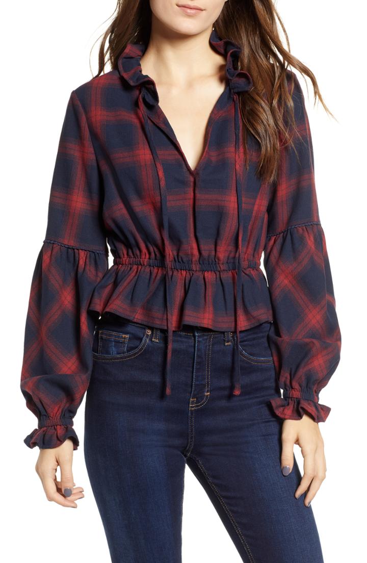 Women's The Fifth Label Nash Plaid Peplum Top, Size - Blue
