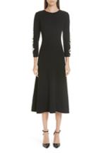 Women's Oscar De La Renta Imitation Pearl Embellished Stretch Wool Crepe Dress - Black