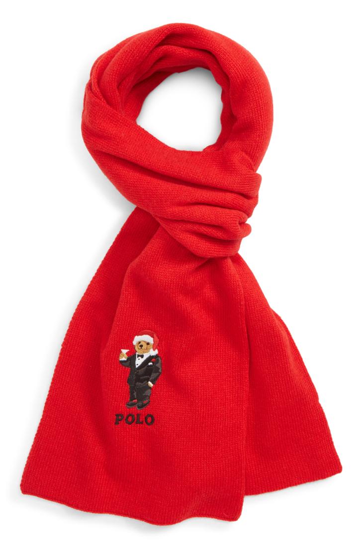 Men's Polo Ralph Lauren Santa Hat Martini Bear Scarf, Size - Red