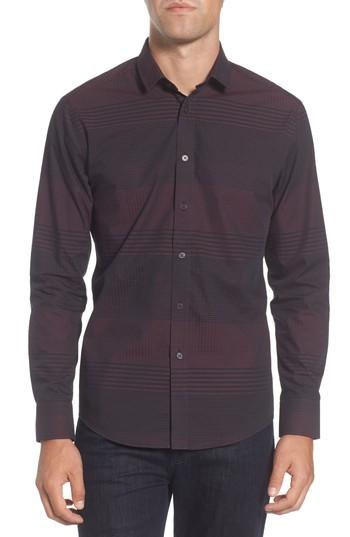Men's Vince Camuto Slim Fit Check Plaid Sport Shirt, Size - Burgundy