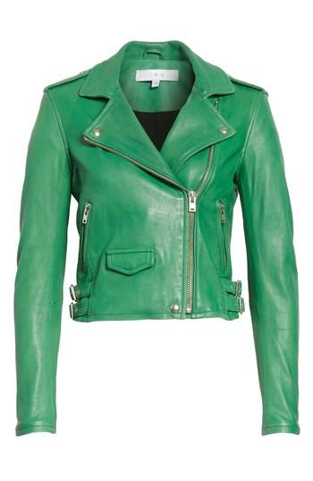 Women's Iro 'ashville' Lambskin Leather Moto Jacket Us / 36 Fr - Green