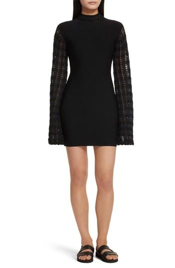 Women's Opening Ceremony Crochet Sleeve Open Back Dress - Black