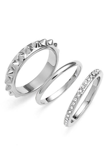 Women's Rebecca Minkoff 'jewel Box' Stackable Rings - Silver/ Crystal (set Of