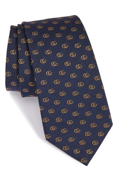 Men's Gucci Running Logo Silk Jacquard Tie, Size - Blue