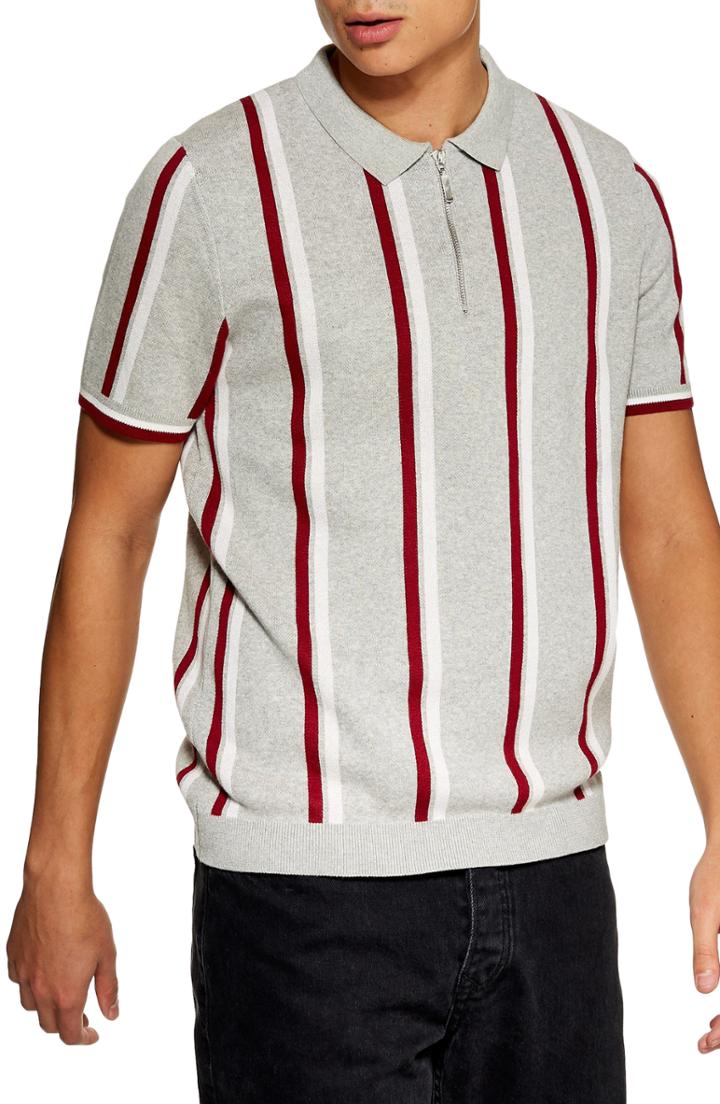 Men's Topman Stripe Zip Polo - Grey