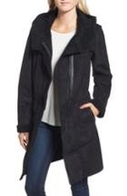 Women's French Connection Faux Shearling Hooded Coat - Black