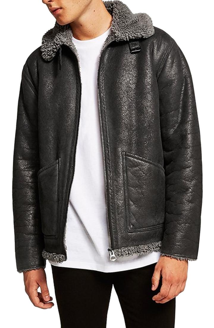 Men's Topman Faux Shearling Jacket, Size - Grey