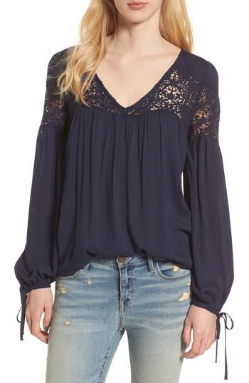 Women's Hinge Lace Yoke Top, Size - Blue