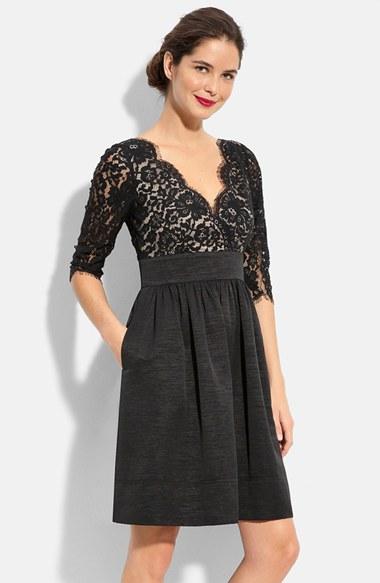 Petite Women's Eliza J Lace & Faille Dress P - Black