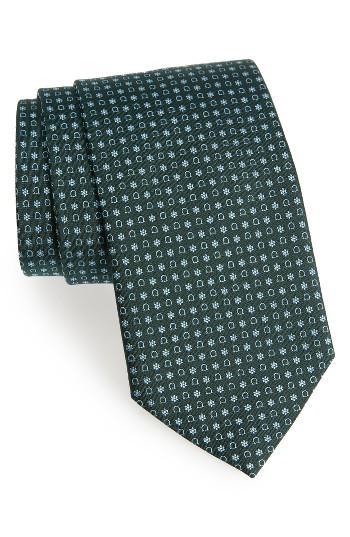 Men's Salvatore Ferragamo Geometric Gancini & Floral Print Silk Tie