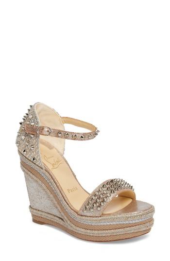 Women's Christian Louboutin Madmonica Espadrille Platform Sandal Us / 34eu - Metallic