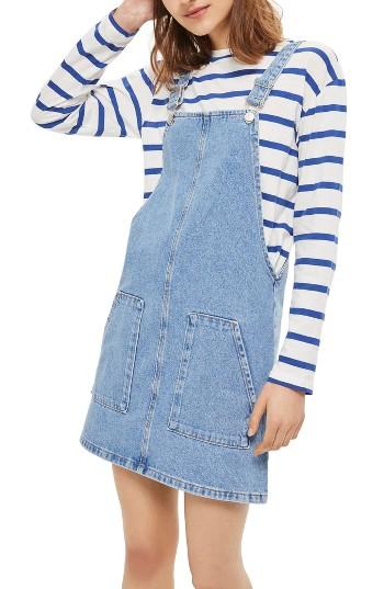 Women's Topshop Denim Pinafore Dress Us (fits Like 0-2) - Blue