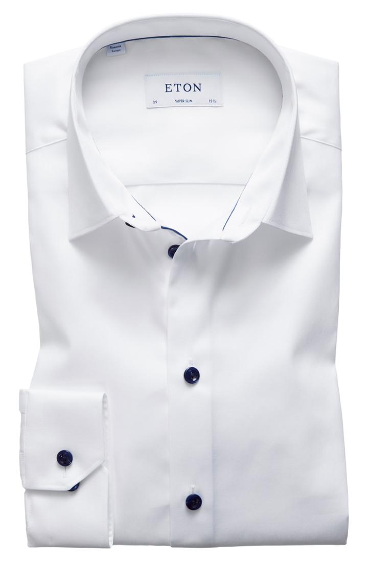 Men's Eton Super Slim Fit Twill Dress Shirt With Navy Details