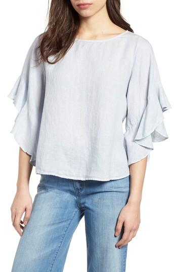 Women's Velvet By Graham & Spencer Ruffle Sleeve Linen Top - Blue
