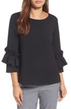 Women's Halogen Box Pleat Ruffle Sleeve Top - Black