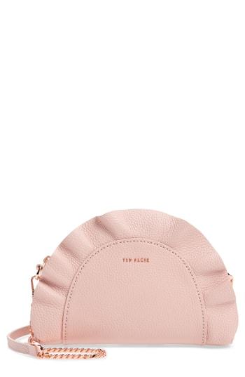 Ted Baker London Ruffle Half Moon Leather Crossbody Bag - Pink