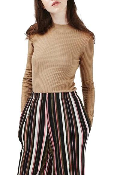 Women's Topshop Textured Stripe Mock Neck Sweater