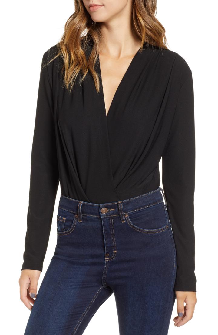 Women's Prima Surplice Bodysuit, Size - Black