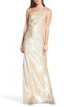 Women's Maria Bianca Nero Stelle Metallic Velvet One-shoulder Gown - Grey