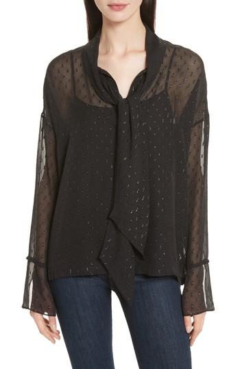 Women's Theory Metallic Silk Scarf Shirt - Black