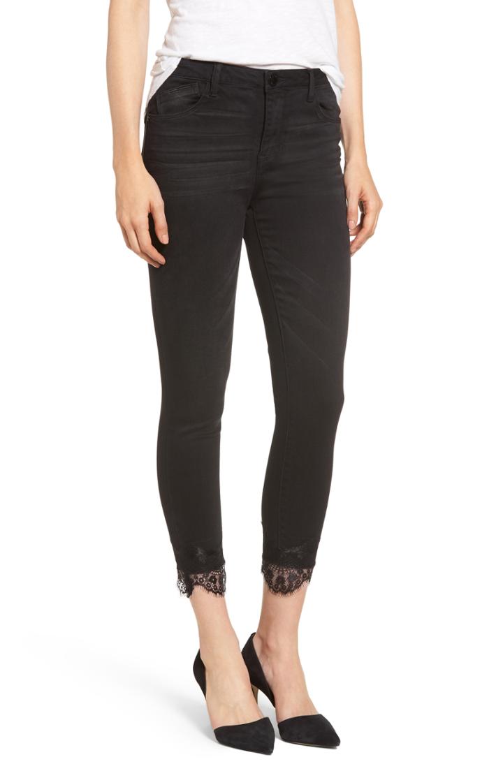 Women's Wit & Wisdom High Waist Lace Trim Ankle Skimmer Jeans - Black