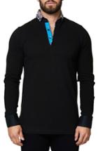 Men's Maceoo Slim Fit Woven Trim Long Sleeve Polo (m) - Black