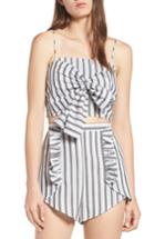 Women's The Fifth Label Acacia Stripe Knotted Crop Top - Black