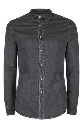 Men's Topman Muscle Fit Bleach Denim Shirt - Grey