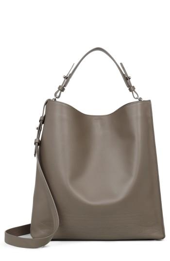 Allsaints Cooper East/west Calfskin Leather Tote - Grey