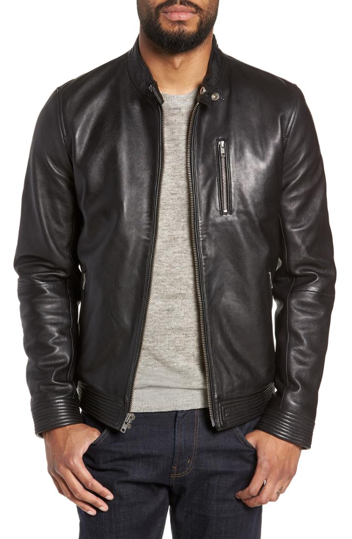 Men's Lamarque Leather Racer Jacket, Size - Black