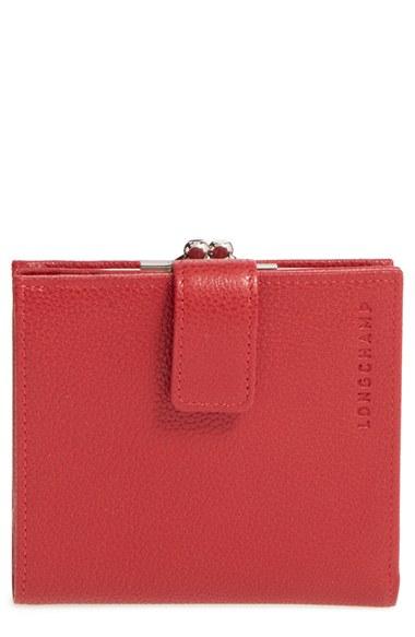 Women's Longchamp 'le Foulonne' Pebbled Leather Wallet - Red