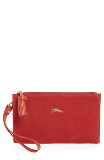 Longchamp Penelope Suede Clutch - Red