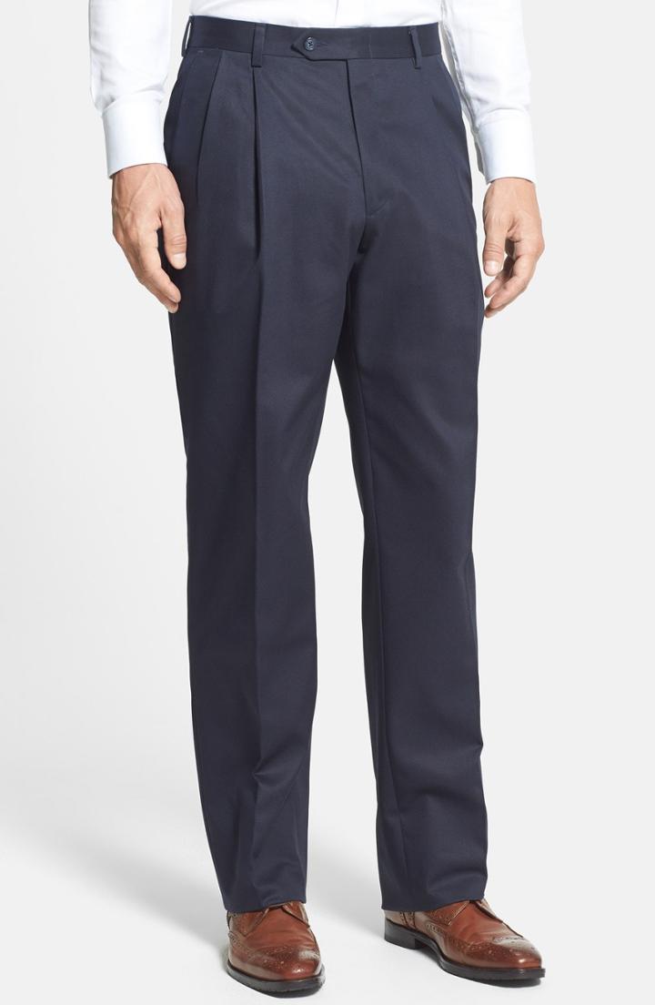 Men's Berle Pleated Cotton Trousers X 34 - Blue