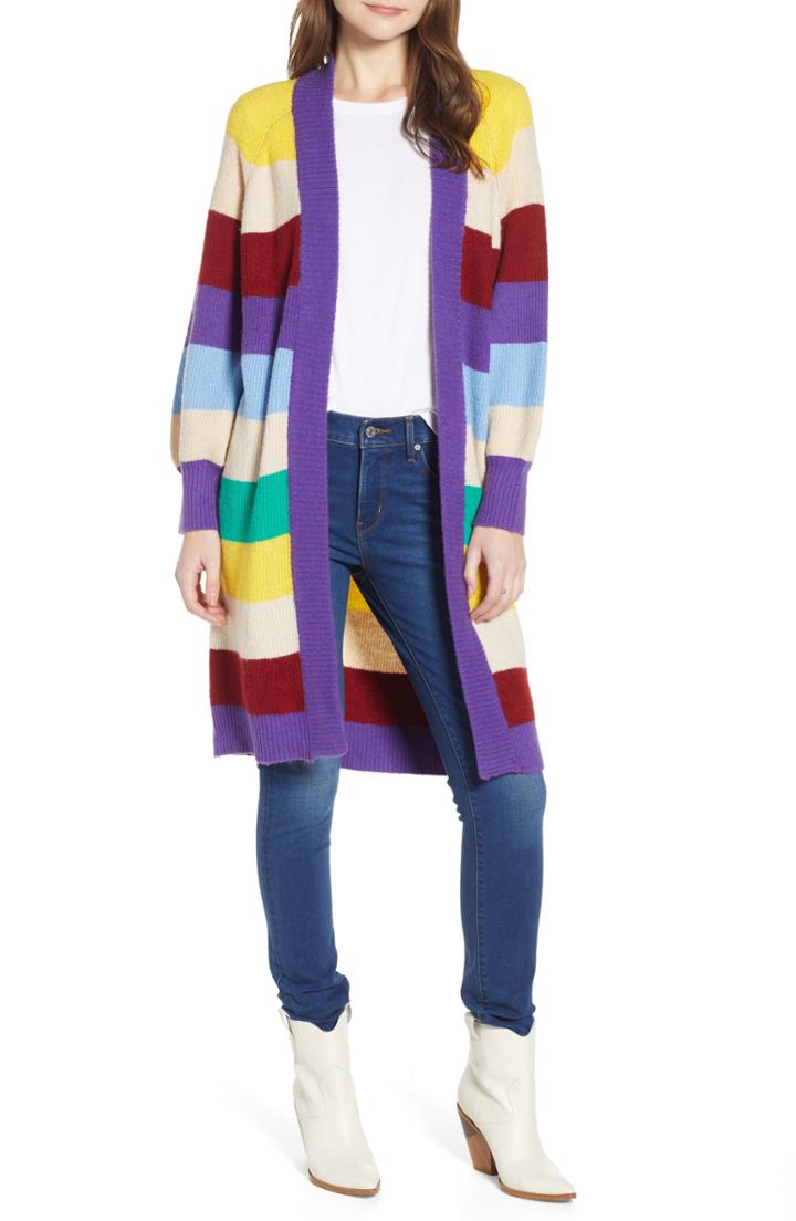 Women's Moon River Stripe Oversized Cardigan - Purple