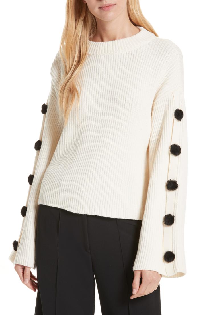 Women's Milly Faux Fur Button Wool Sweater, Size - White