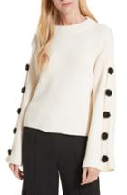 Women's Milly Faux Fur Button Wool Sweater, Size - White