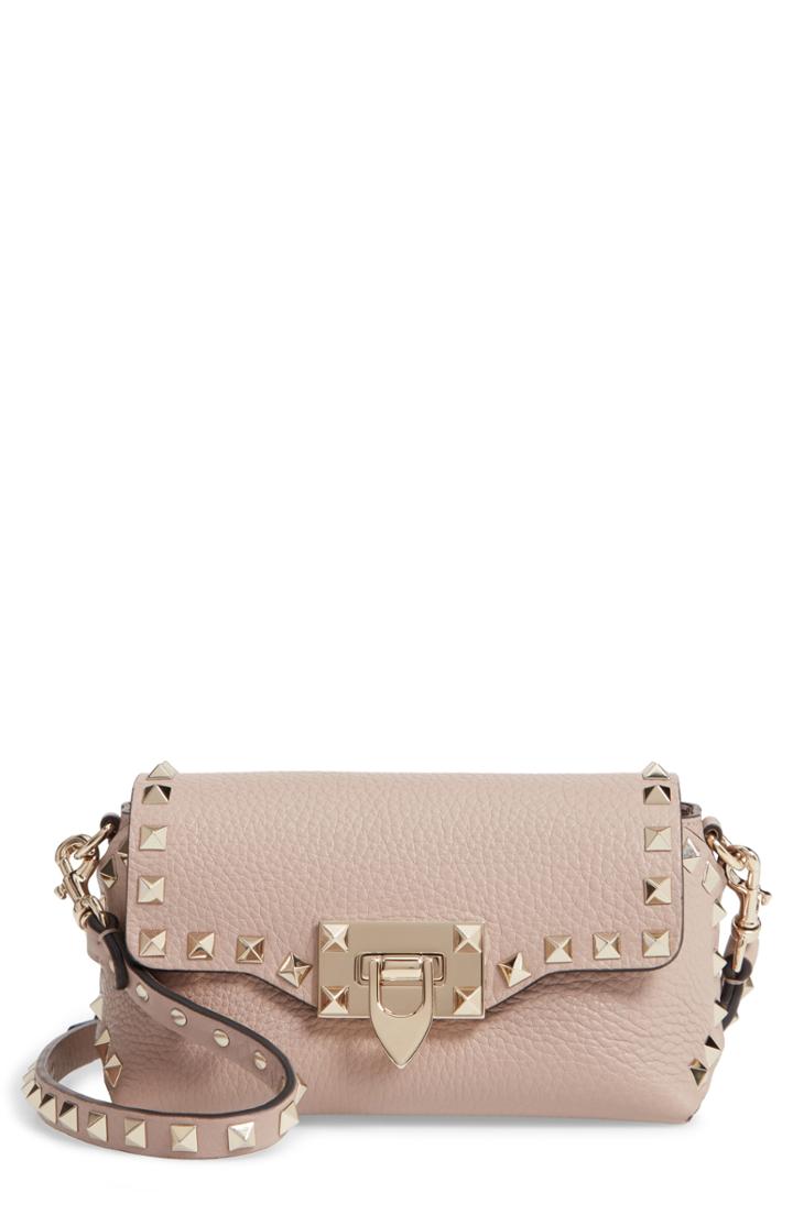 Valentino Garavani Rockstud Mini Calfskin Leather Crossbody - Beige