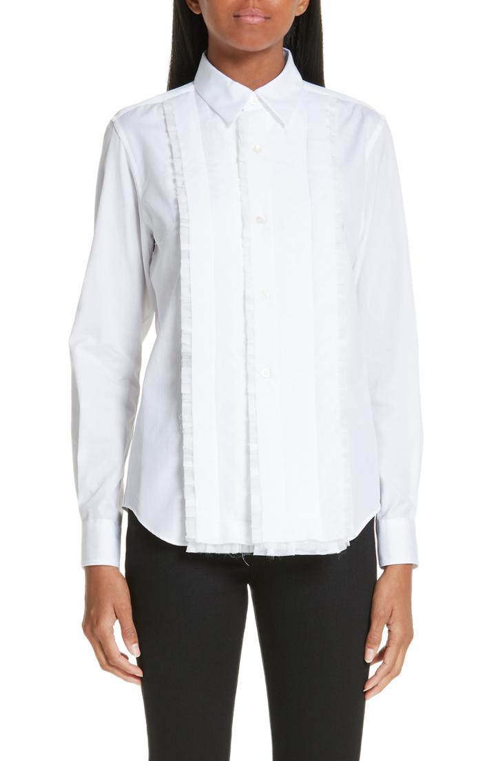 Women's Comme Des Garcons Long Sleeve Pleat Trim Shirt - White