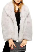 Women's Topshop Camille Hooded Faux Fur Coat Us (fits Like 0-2) - Grey