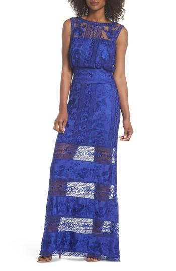 Women's Tadashi Shoji Kaisra Embroidered Lace Gown - Blue