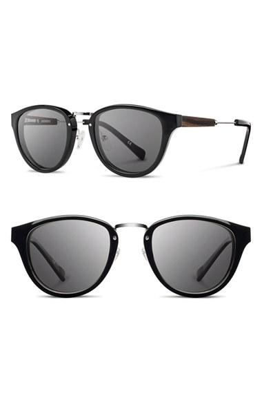 Women's Shwood 'ainsworth' 49mm Acetate & Wood Sunglasses - Black/ Silver/ Grey