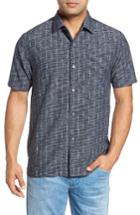 Men's Tommy Bahama Seismic Stripe Regular Fit Silk Camp Shirt, Size - Blue