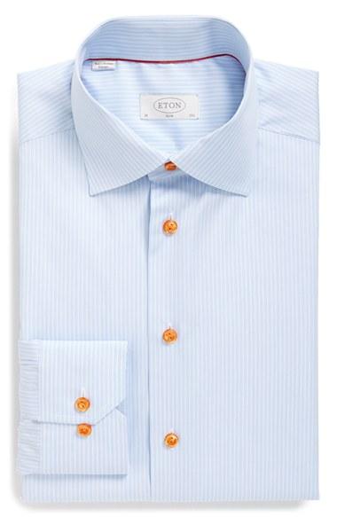 Men's Eton Slim Fit Stripe Dress Shirt - Blue